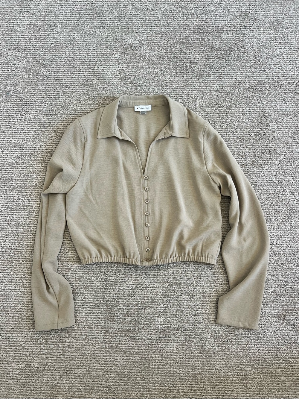 Calvin Klein Taupe Cropped Button-Down Cardigan